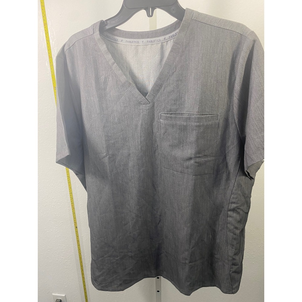 Fabletics Mens Scrub Top V-Neck Short Sleeve Chest Pocket Gray Heather Size XL